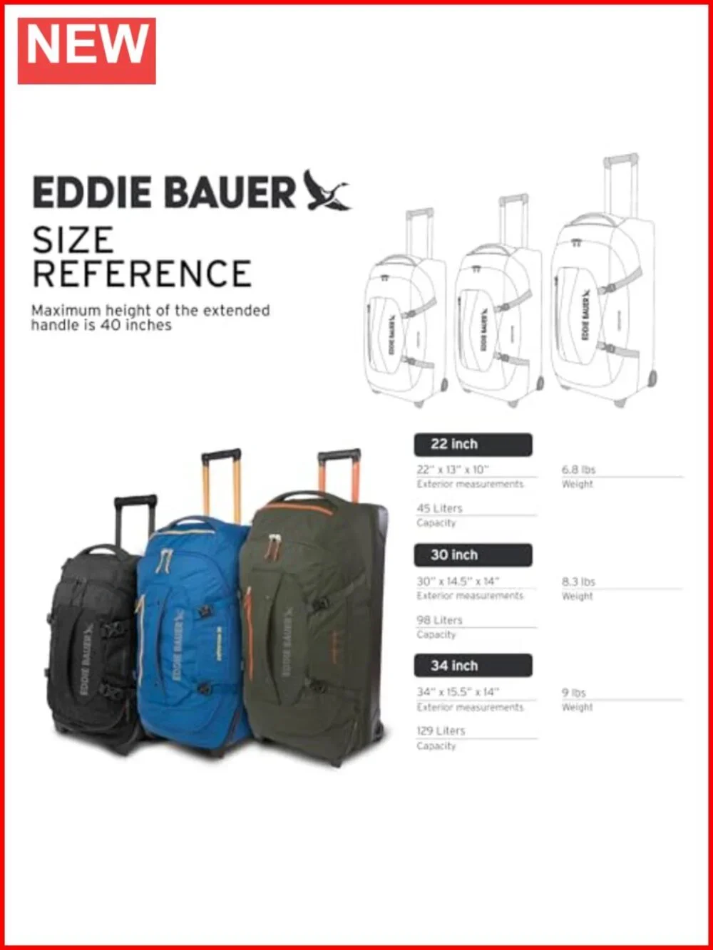 Duffel Bag with Wheels, Telescopic Handle, Nylon, 98L